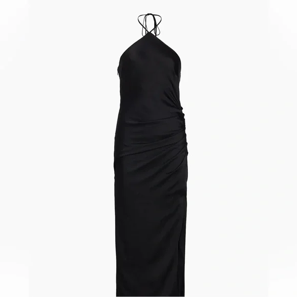 NWT•Simkhai•Hansel Ruched Satin Halterneck Gown•Black•Sz 2 - Picture 6 of 10
